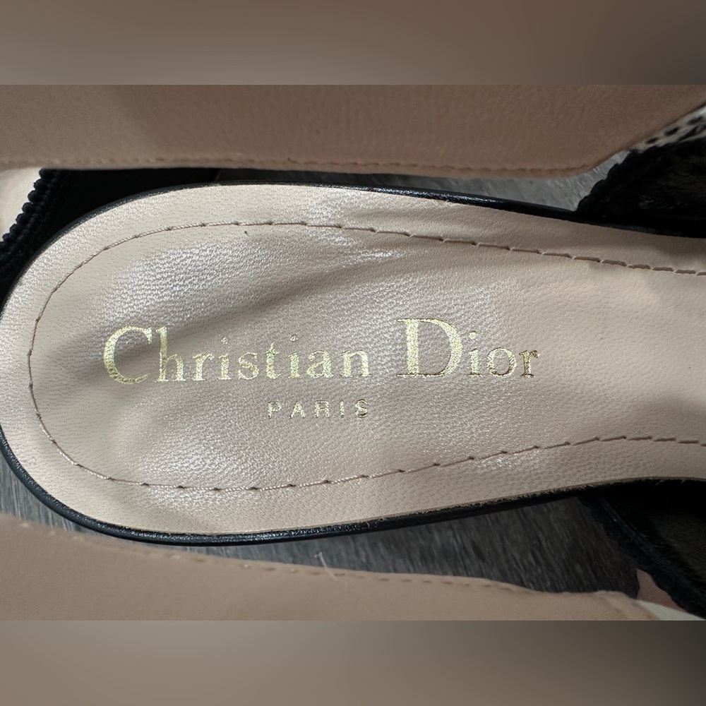 DIOR BLACK LEATHER AND RIBBON KITTEN HEEL SLINGBACKS SIZE 40 - Picture 6 of 15